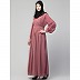 Designer pleated abaya with pearl work belts - Puce Pink